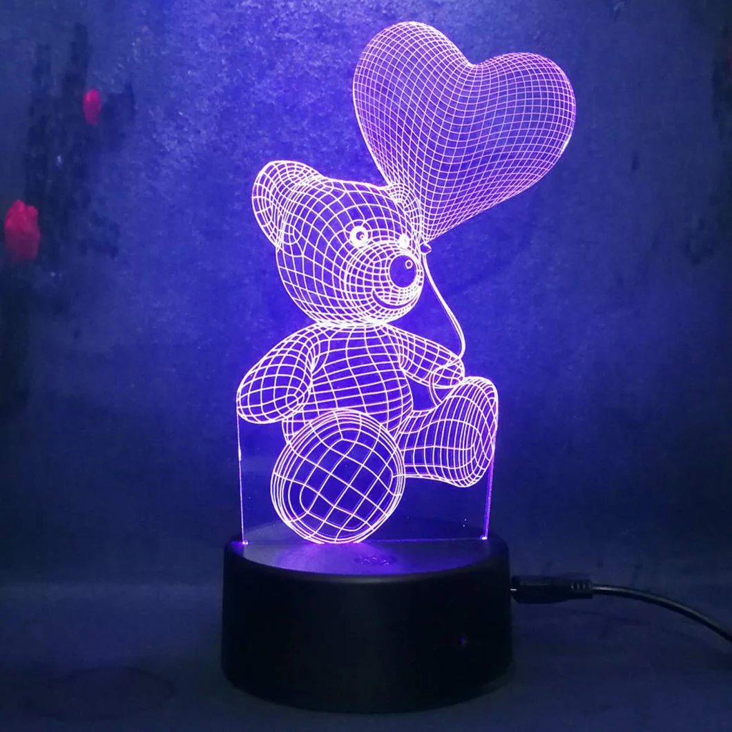 Love, Teddy Bear, 3D Nightlight Lamp, Love Shape, Romantic Glow, LED Night Lamp, Night Light, Touch Sensor Light