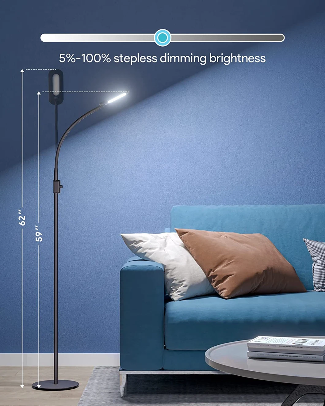 LED Lighting Floor Lamp, Adjustable 3 Color Temperatures Reading Lamp with Stepless Dimmer Floor Lamp