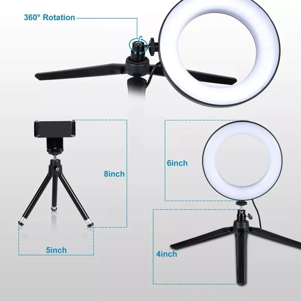 Beauty Selfie Camera Studio Mobile Phone Photo Dimmable USB LED Circle Round Ring Lamp Tripod Stand Light